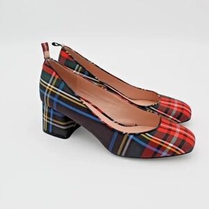 J Crew Tartan Plaid Pump Preppy Holiday Block Heel 7.5